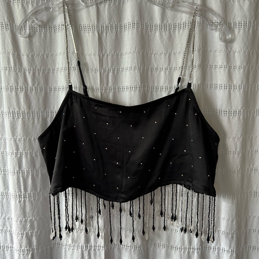 Urban Outfitters Embellished Crop Top Rhinestones & Dangling Beads 🌟💎💫🖤
